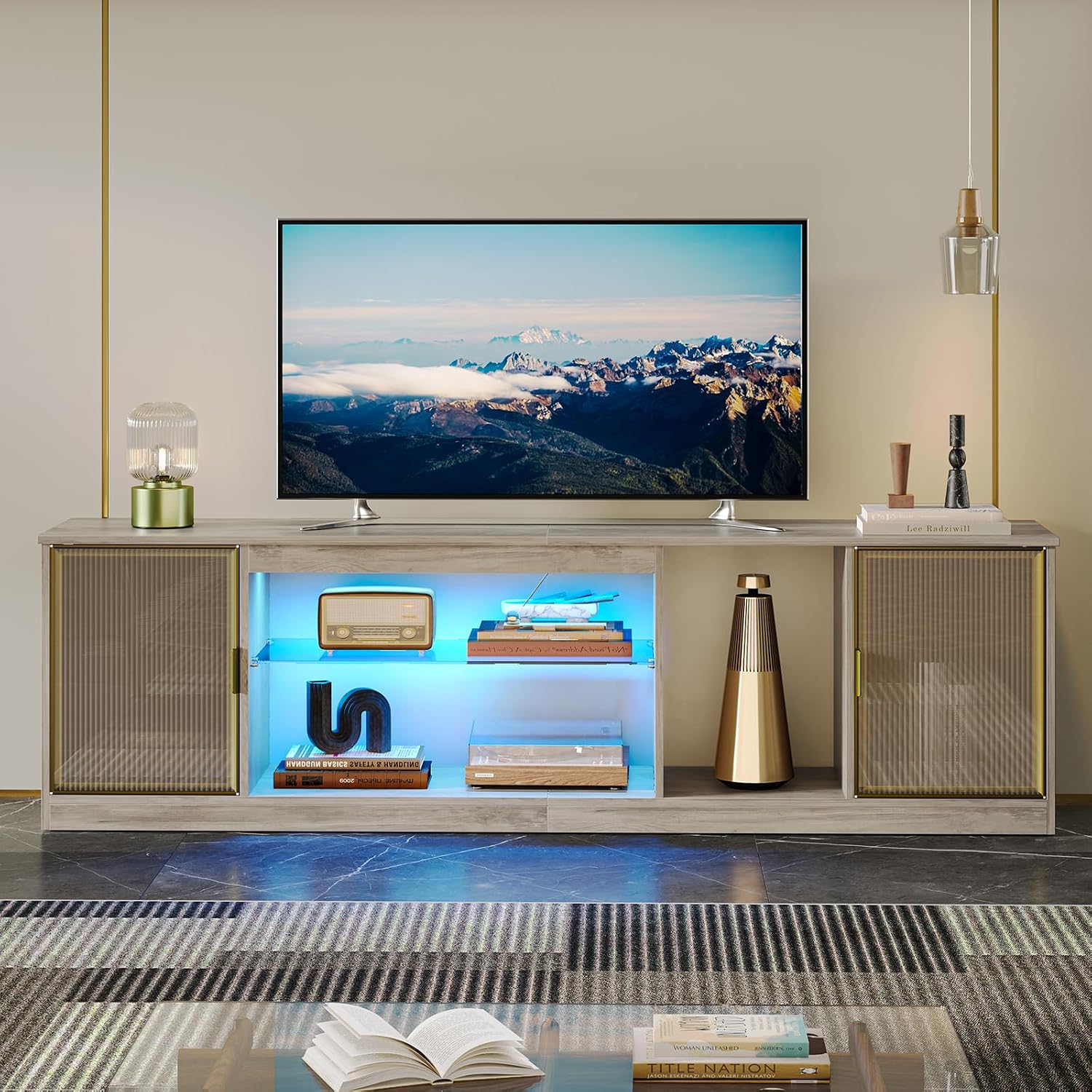 Gaming Console Entertainment Center - Gray 70 Inch TV Stand for