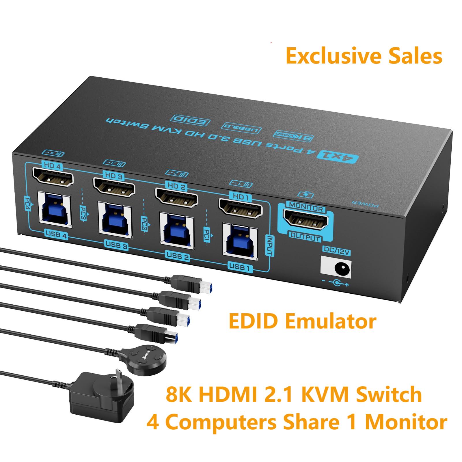 Gaming Console With Phone - 8K/4K HDMI KVM Switch 4 Port