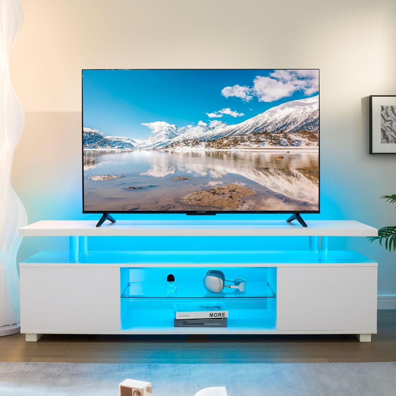 White LED TV Stand Entertainme - Gaming Console Entertainment Center recension och pris