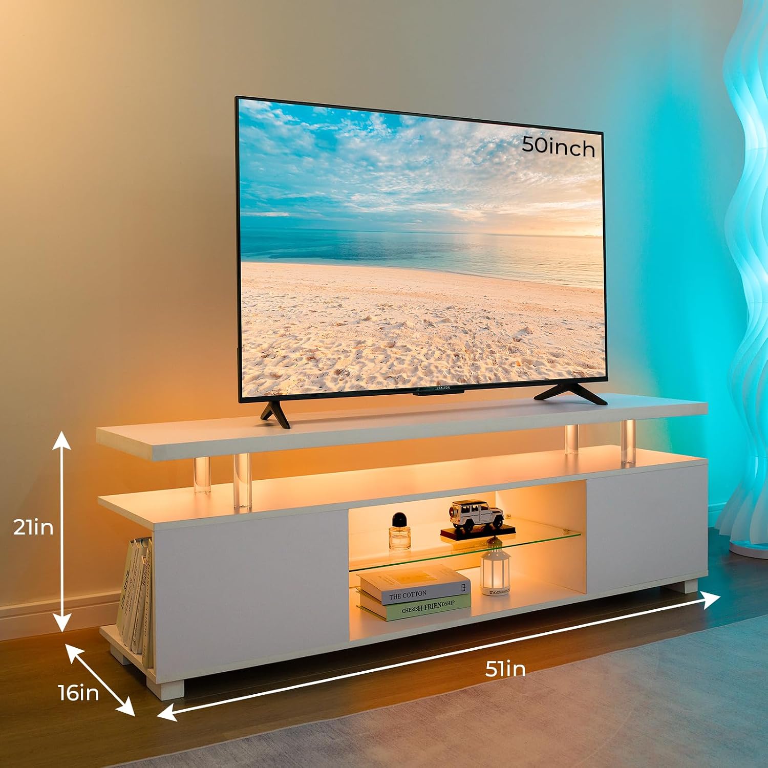 White LED TV Stand Entertainme - Gaming Console Entertainment Center recension och pris