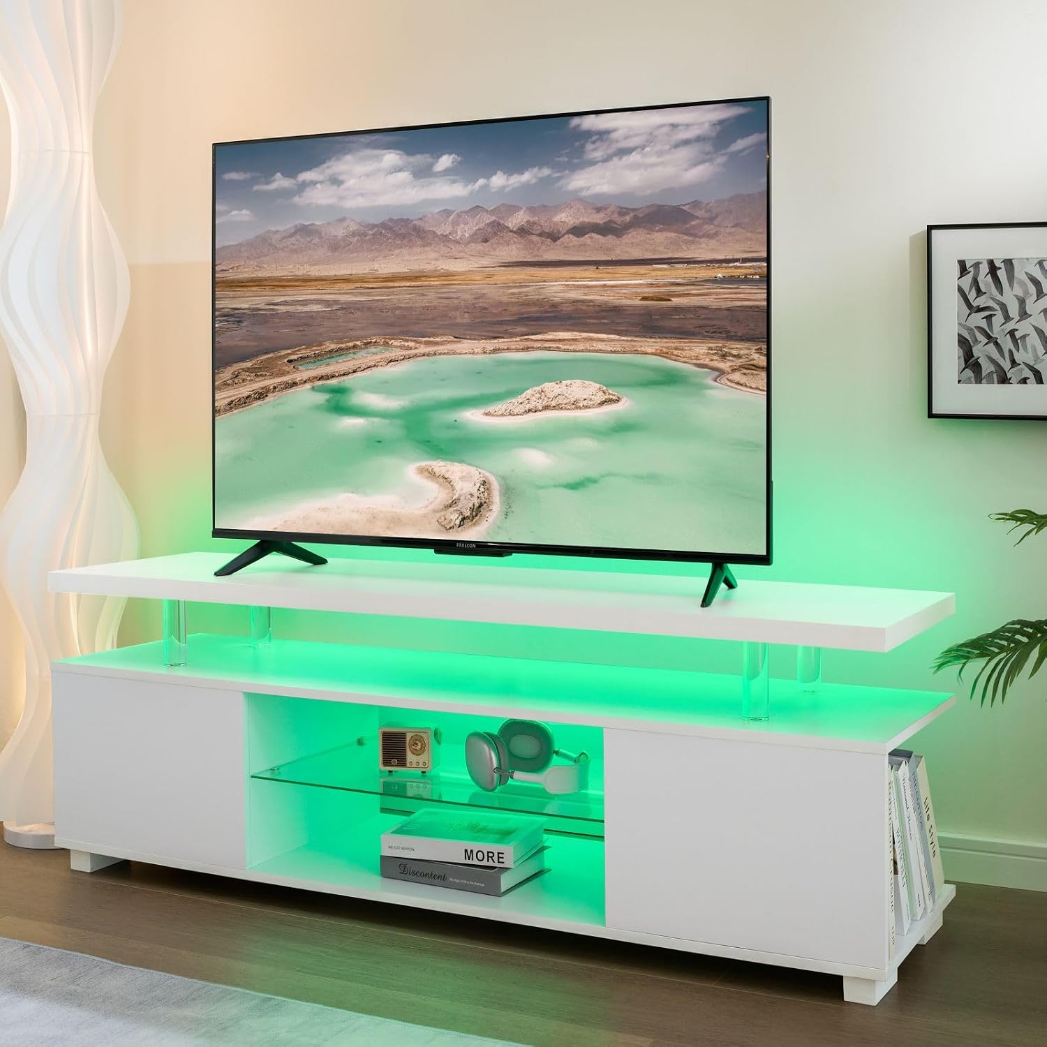 White LED TV Stand Entertainme - Gaming Console Entertainment Center recension och pris