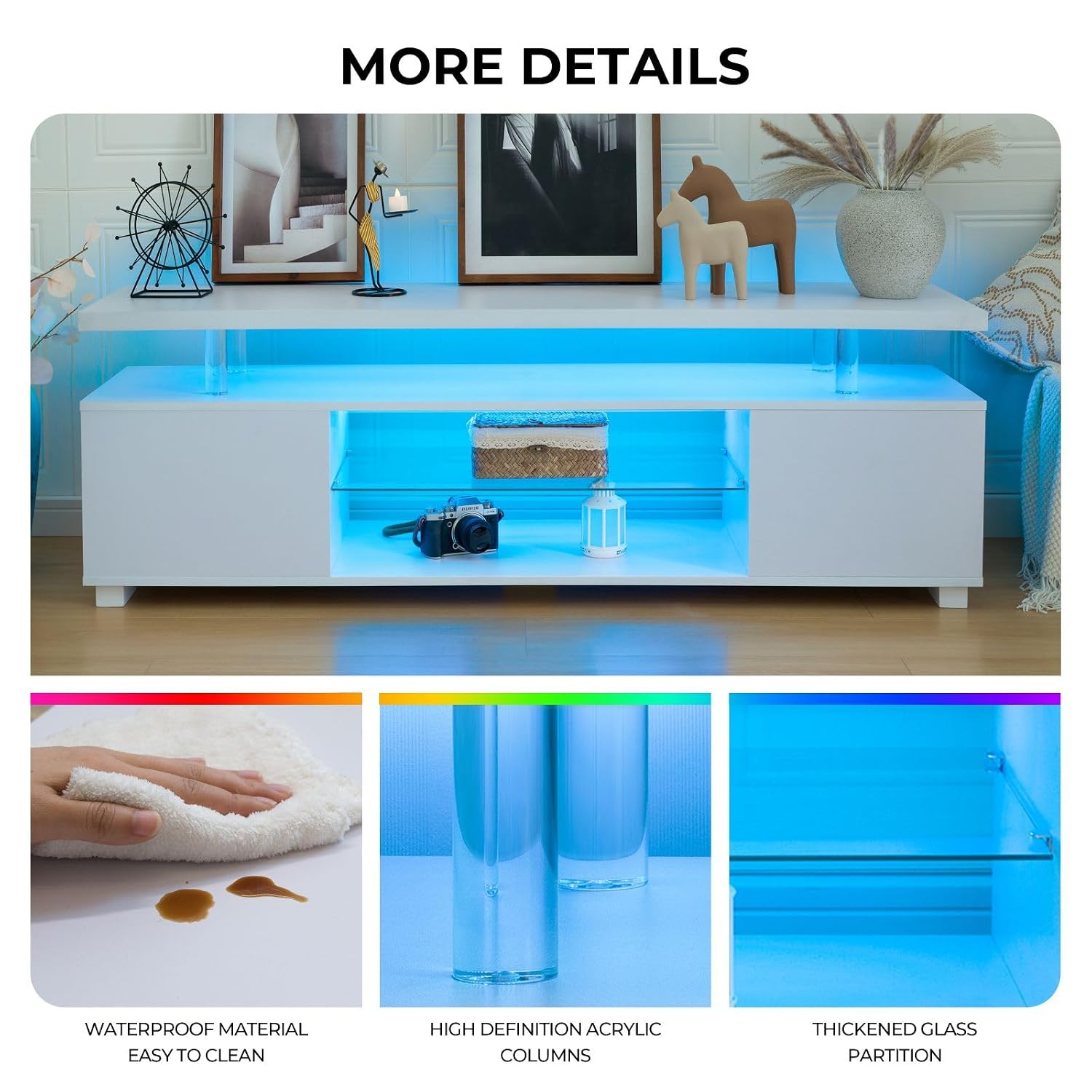 White LED TV Stand Entertainme - Gaming Console Entertainment Center recension och pris