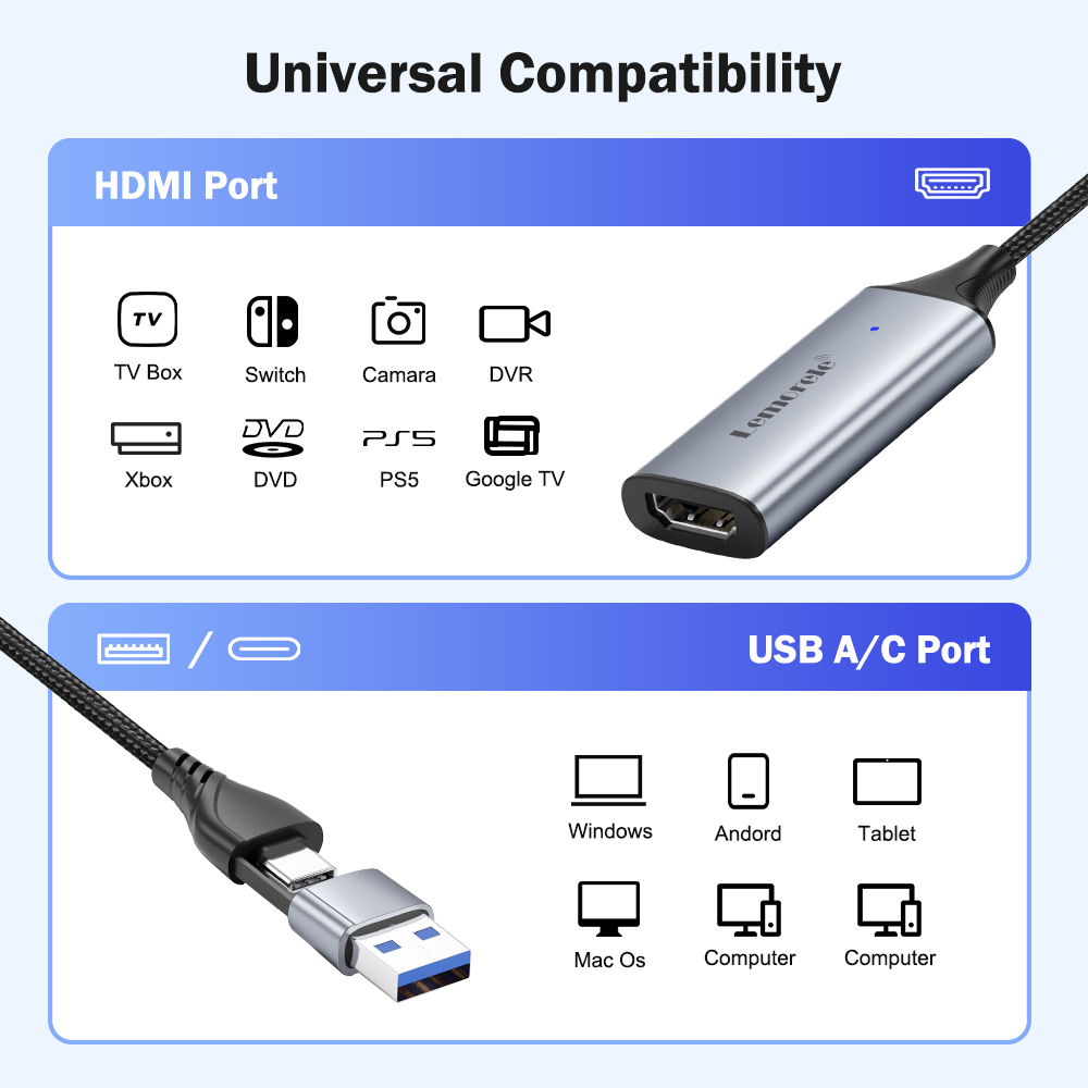 Lemorele USB 2.0 Video Capture - Gaming Console With Phone recension och pris