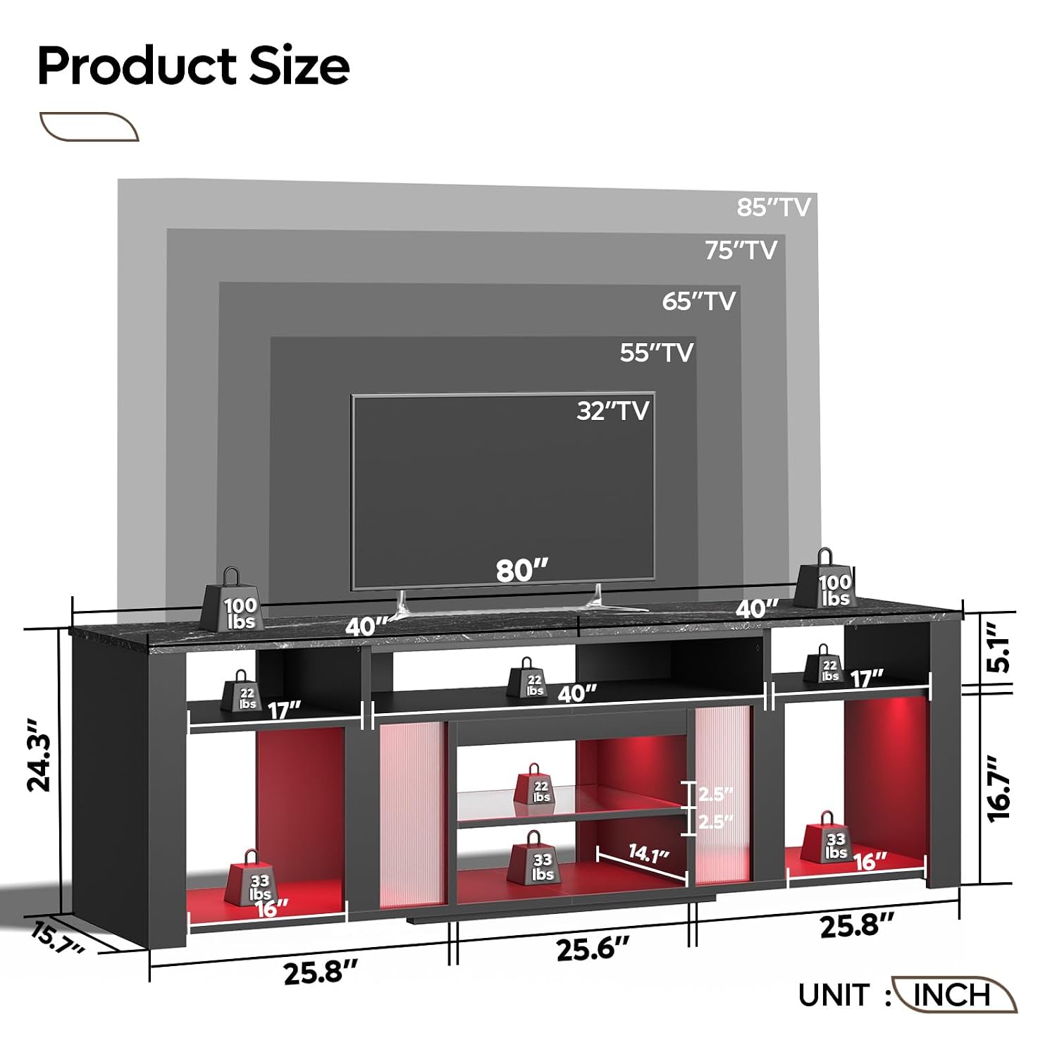 80 Inch TV Stand for 85 Inch T - Gaming Console Entertainment Center recension och pris