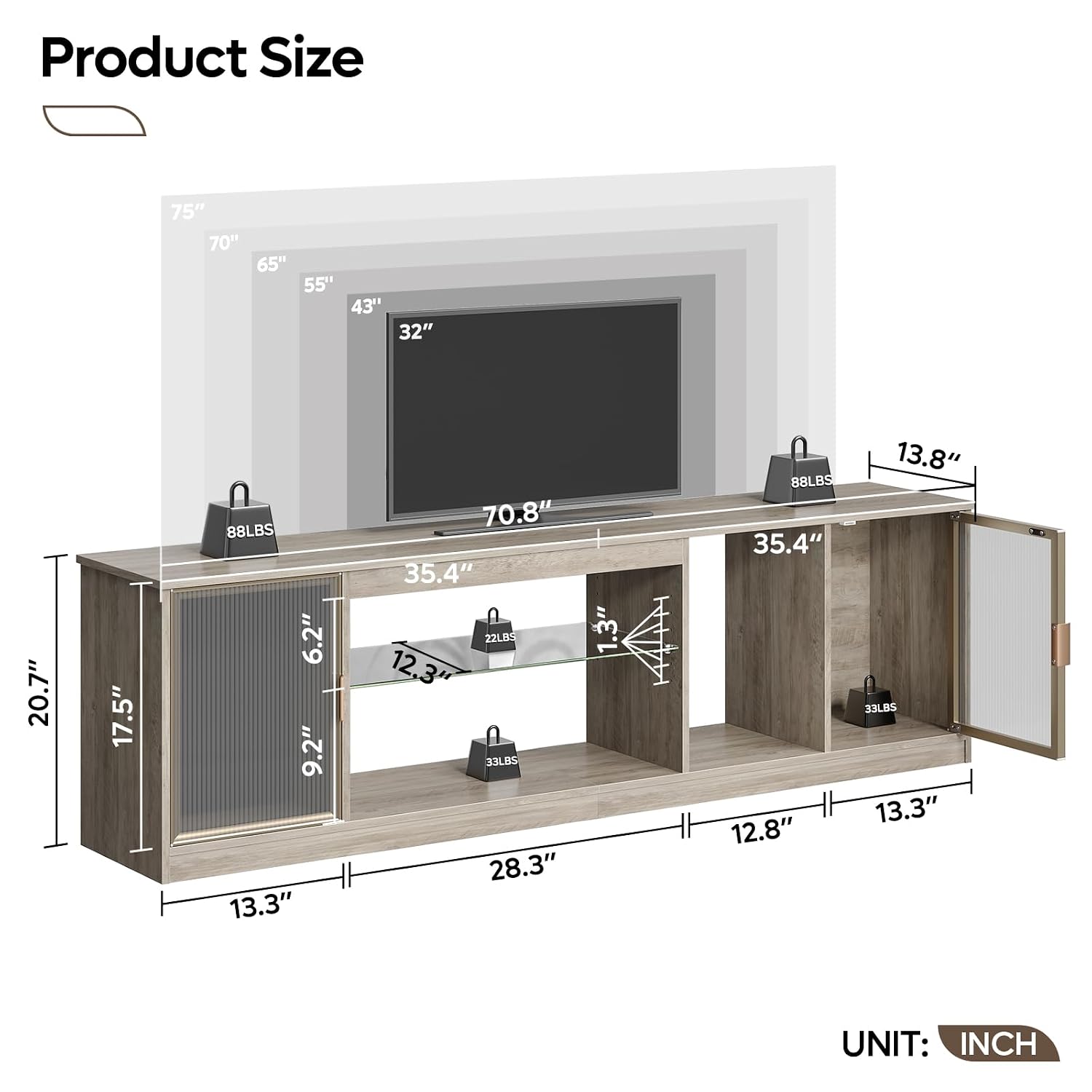 Gray 70 Inch TV Stand for 80 I - Gaming Console Entertainment Center recension och pris